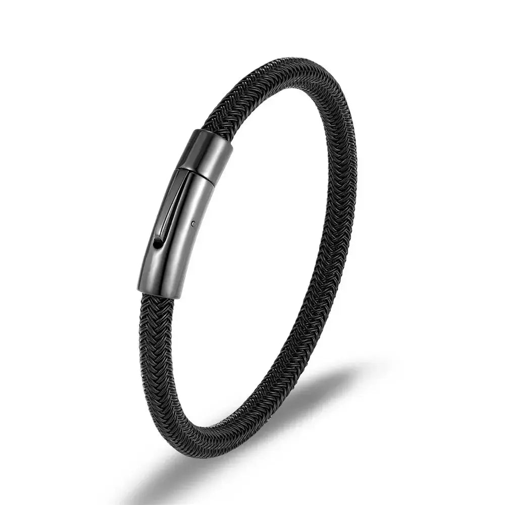 back wire rope bracelet for man buckle bracelet with detailed woven design and magnetic clasp, perfect for rugged fashion appeal.